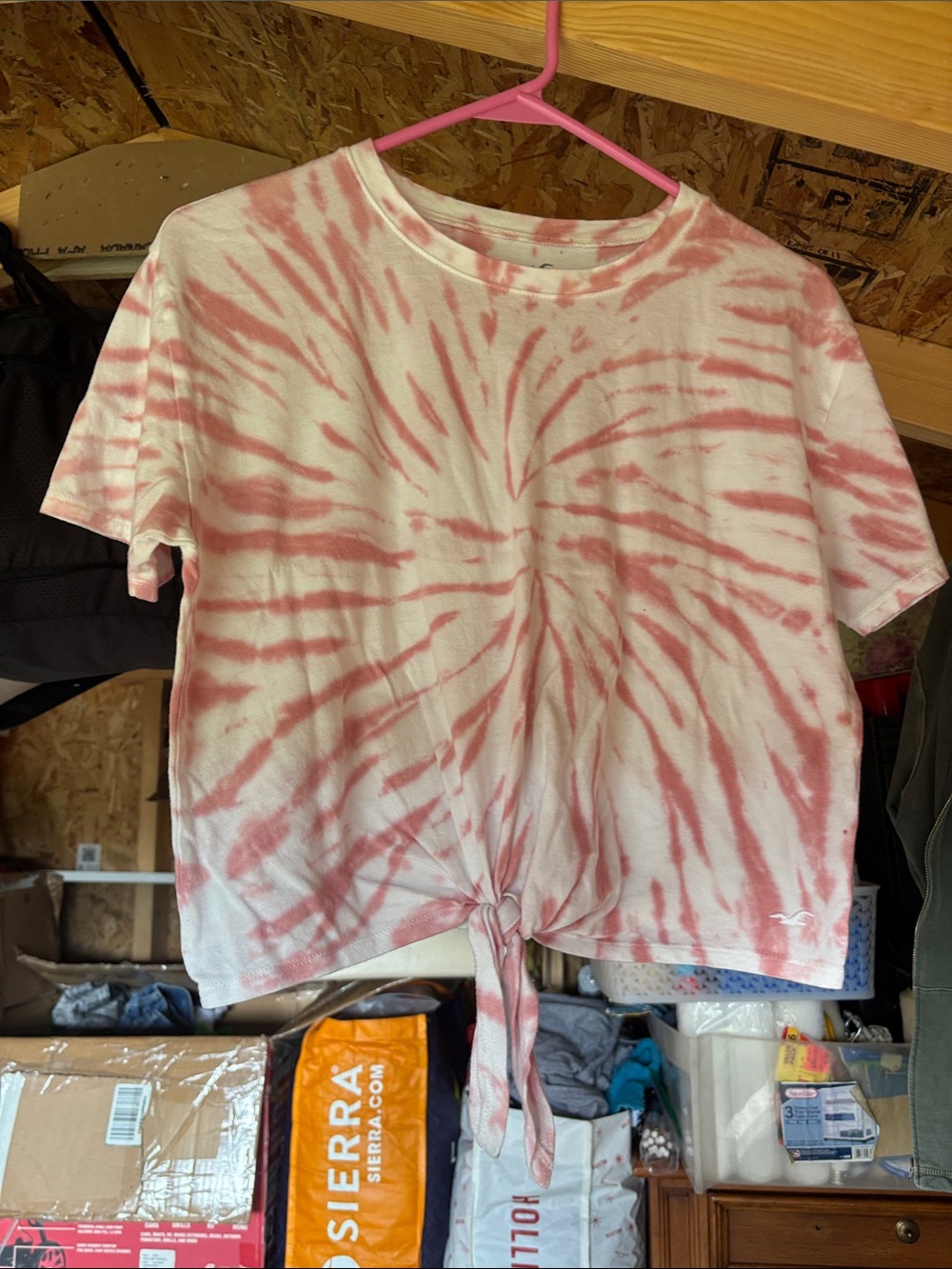 Tie-Dye Front Tie Tee in Blush Pink and White